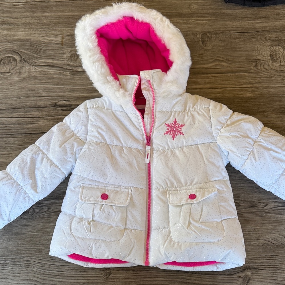 Kids White and Pink Puffer Jacket